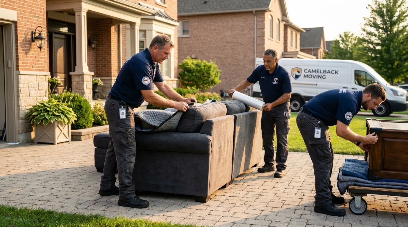 Large estate moving crew wrapping furniture in North Conway, NH